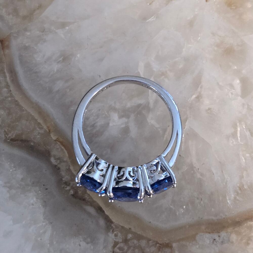 Vintage BBJ Bangkok Sterling Silver Blue Sapphire Statement Ring - Picture 7 of 16